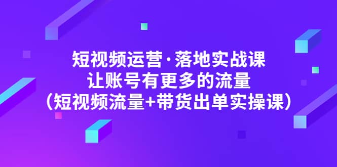 短视频运营·落地实战课 让账号有更多的流量（短视频流量 带货出单实操）插图