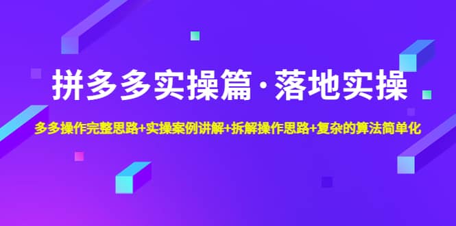 拼多多实操篇·落地实操 完整思路 实操案例 拆解操作思路 复杂的算法简单化插图