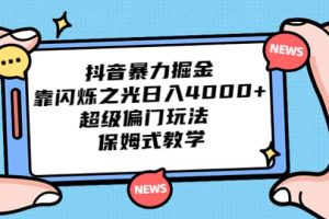 抖音暴力掘金，靠闪烁之光日入4000 ，超级偏门玩法 保姆式教学