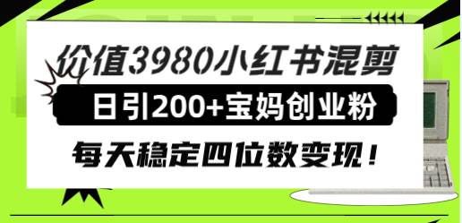 价值3980小红书混剪日引200 宝妈创业粉，每天稳定四位数变现！插图