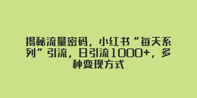 揭秘流量密码，小红书“每天系列”引流，日引流1000 ，多种变现方式插图