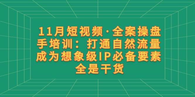 11月短视频·全案操盘手培训：打通自然流量 成为想象级IP必备要素 全是干货插图