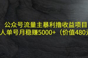 公众号流量主暴利撸收益项目，单人单号月稳赚5000+（价值480元）