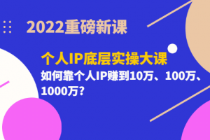 2022重磅新课《个人IP底层实操大课》如何靠个人IP赚到10万、100万、1000万