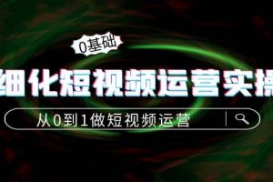 精细化短视频运营实操课，从0到1做短视频运营：算法篇 定位篇 内容篇