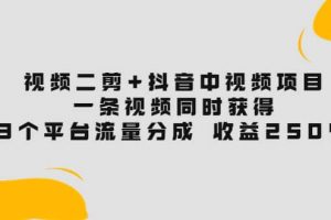 视频二剪 抖音中视频项目：一条视频获得3个平台流量分成 收益250% 价值4980