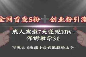 全网首发s粉加创业粉引流变现，成人用品赛道7天变现10w 保姆教学3.0