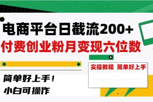 电商平台日截流200 付费创业粉，月变现六位数简单好上手！