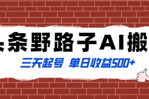 全网首发头条野路子AI搬砖玩法，纪实类超级蓝海项目，三天起号单日收益500