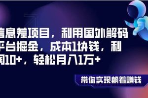 信息差项目，利用国外解码平台掘金，成本1块钱，利润10 ，轻松月入1万